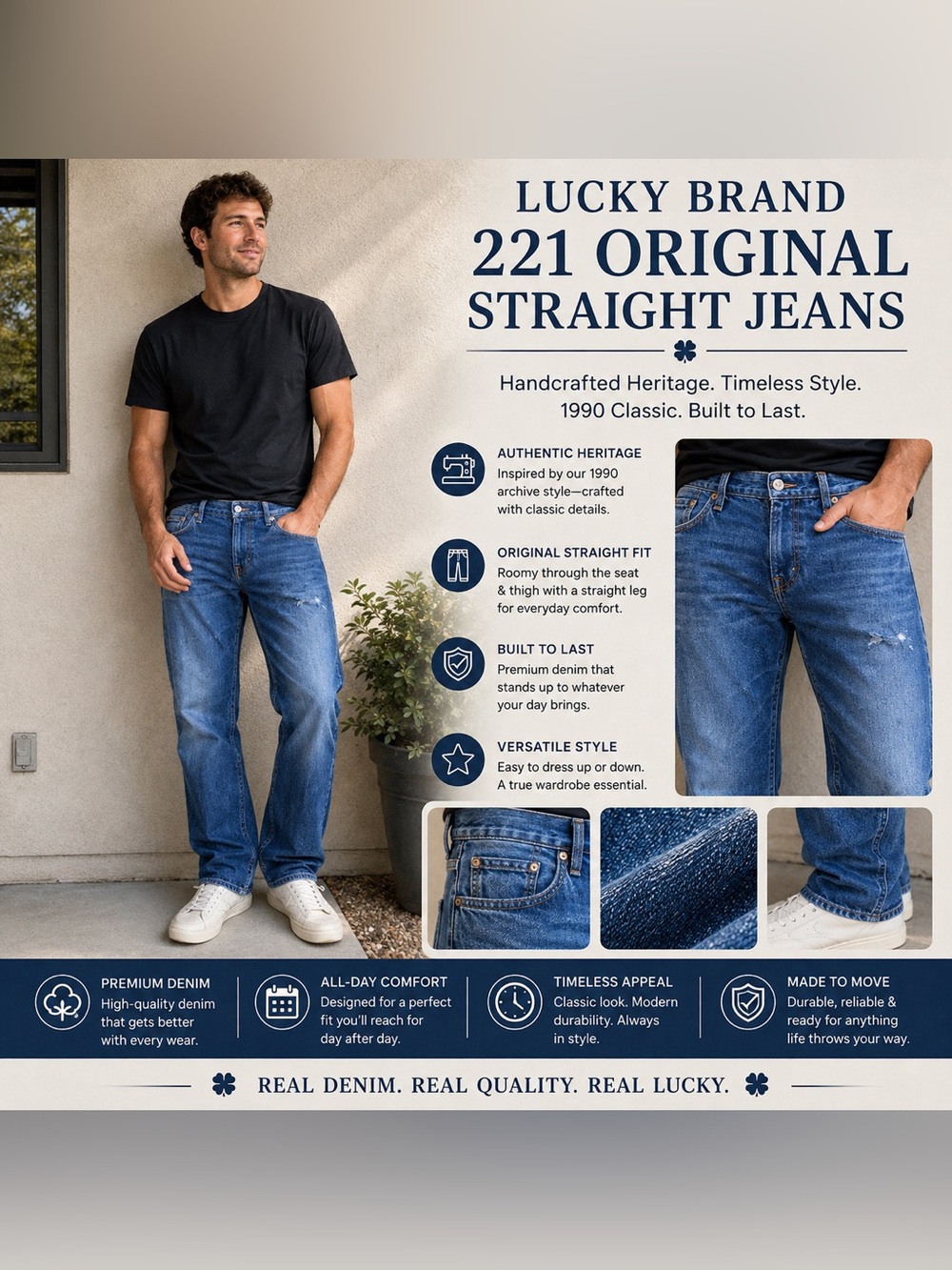 Lucky Brand 221 Original Straight Handcrafted 1990 34X30